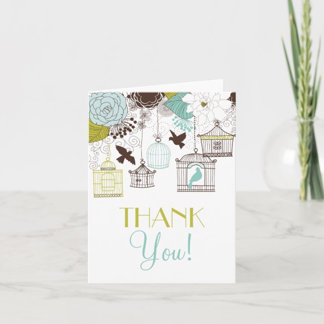 Vintage Birdcages Spring Flowers Thank You Card (Front)