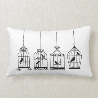 Vintage birdcages with cute birds lumbar pillow