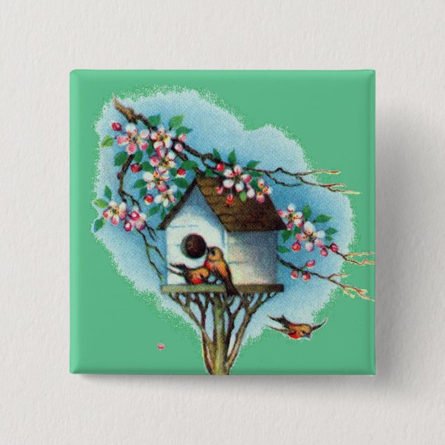 Vintage Birdhouse Pinback Button (Front)