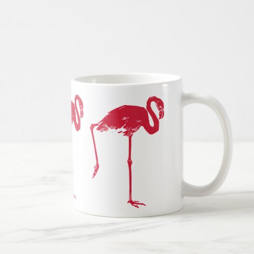 Vintage Birds a Pink Flamingo with One Leg Up Coffee Mug