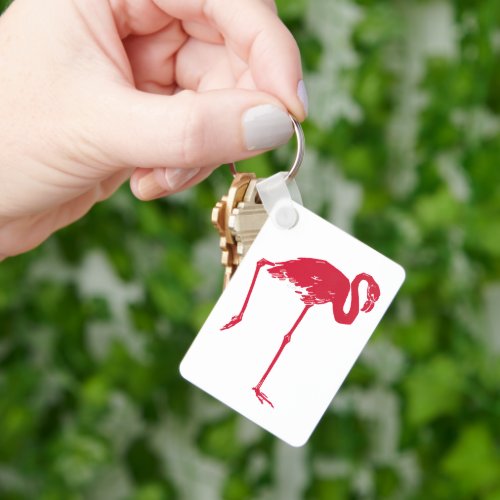 Vintage Birds a Pink Flamingo with One Leg Up Keychain