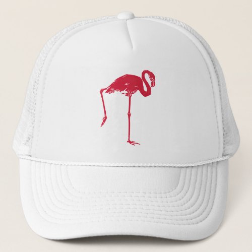 Vintage Birds a Pink Flamingo with One Leg Up Trucker Hat