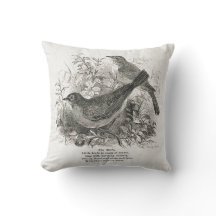 Vintage birds adorn this farmhouse pillow