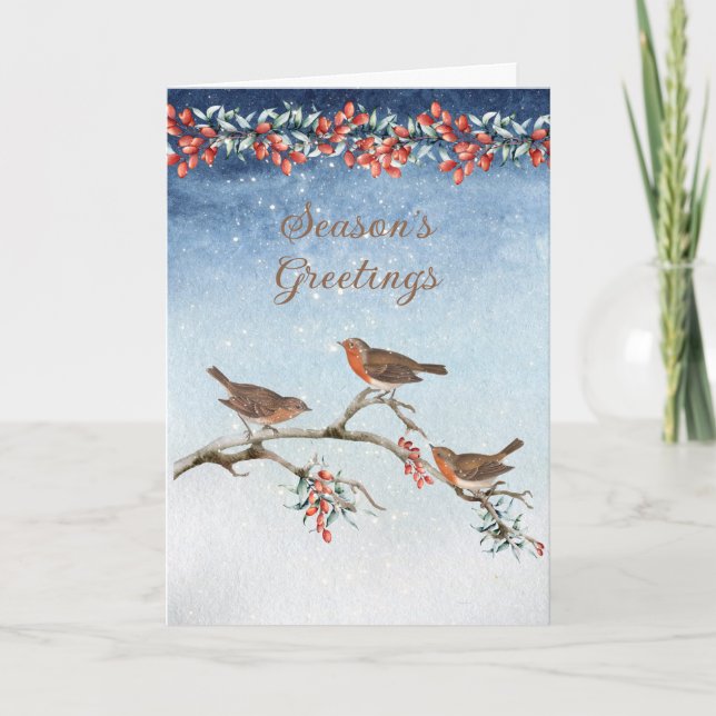 Vintage Birds and Berries Holiday Greeting Card (Front)