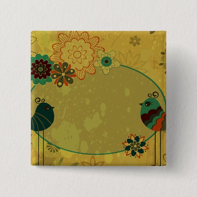 vintage birds and floral design pinback button (Front)