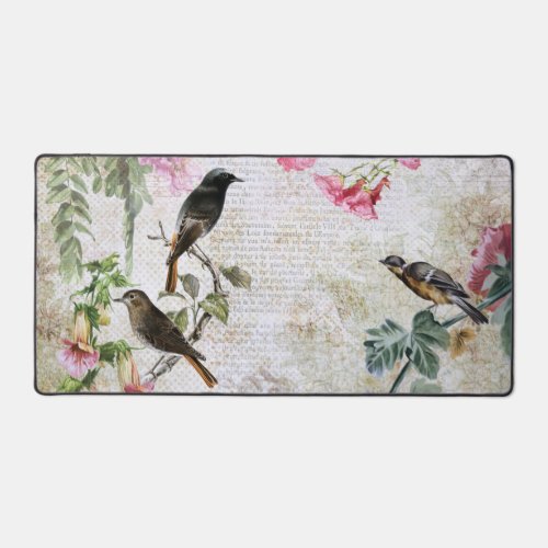 Vintage Birds and Floral Ephemera Decoupage  Desk Mat