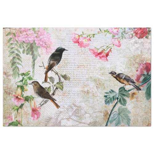 Vintage Birds and Floral Ephemera Decoupage  Tissue Paper