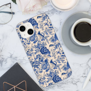 Vintage Birds and Flowers Blue Toile iPhone 14 Case