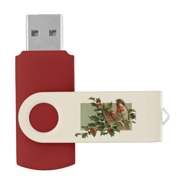 Vintage Birds and Holly Flash Drive (Opened)