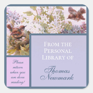Vintage Birds and Lilacs Custom Bookplate
