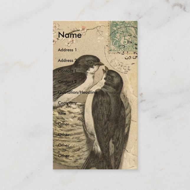 Vintage Birds and Nest Business Card (Front)