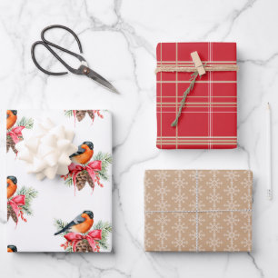 Vintage Birds and Pine Cones Wrapping Paper Sheets