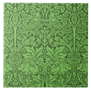 Vintage Birds and Rabbits, emerald green, Ceramic Tile