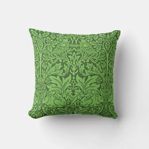 Vintage Birds and Rabbits emerald green  Throw Pillow