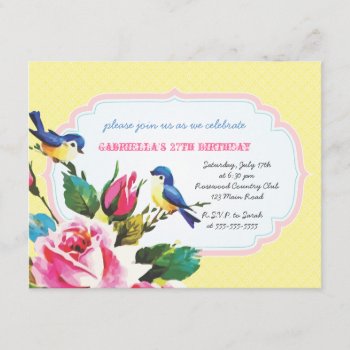 Vintage Birds And Roses Birthday Party Invitation by jardinsecret at Zazzle