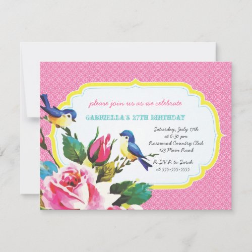 Vintage Birds and Roses Birthday Party Custom Invitation