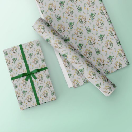 Vintage Birds And Yellow Purple Flowers Pattern Wrapping Paper