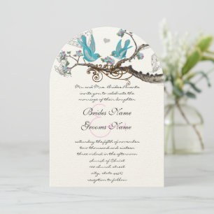 Vintage Birds Aqua & Hot PinkWedding Invite