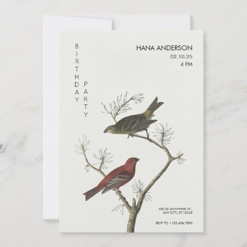 Vintage Birds art Japanese style birthday Invitation