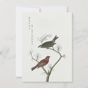 Vintage Birds art Japanese style happy birthday Card