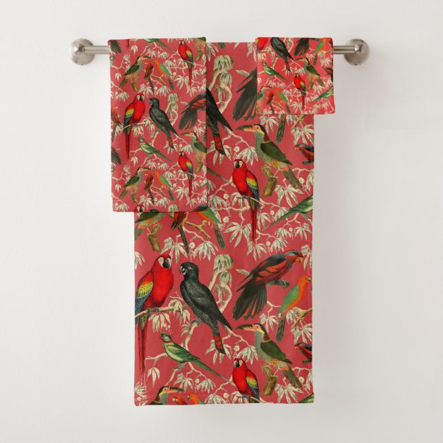 Vintage birds bath towel set (Insitu)