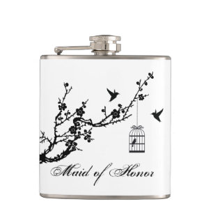 Vintage birds birdcage Maid of Honor wedding gift Hip Flask
