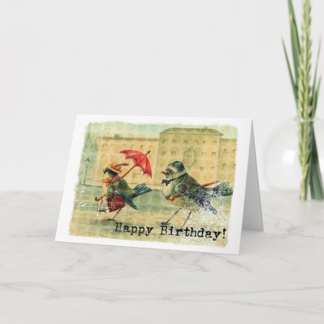 Vintage Birds Birthday Card (Front)