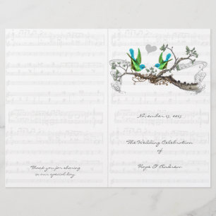 Vintage Birds Blue & Green Wedding Program