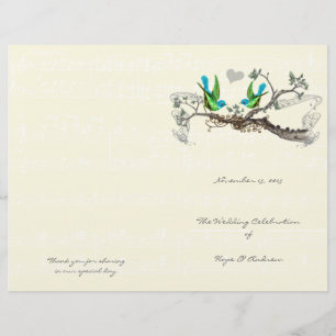 Vintage Birds Blue & Green Wedding Program