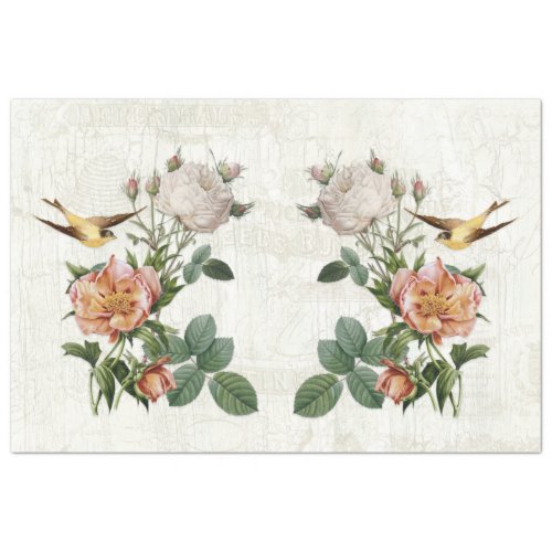 Vintage Birds Botanical Flowers Ephemera Decoupage Tissue Paper