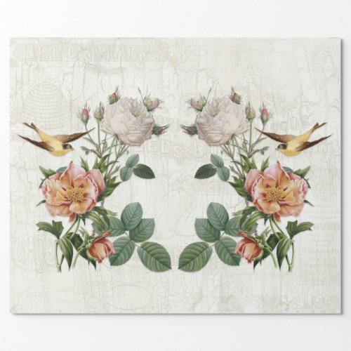 Vintage Birds Botanical Flowers Ephemera Decoupage Wrapping Paper