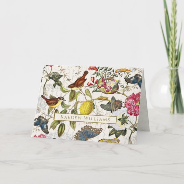 Vintage Birds Botanical Folded Greeting Card (Front)