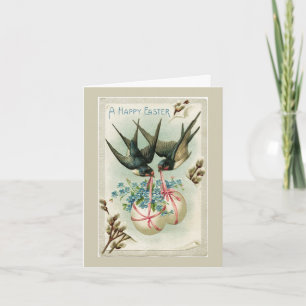 Vintage Birds Carrying Easter Eggs Yellow Note Holiday Card