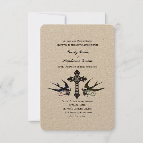 Vintage Birds Catholic Small Wedding Invitation