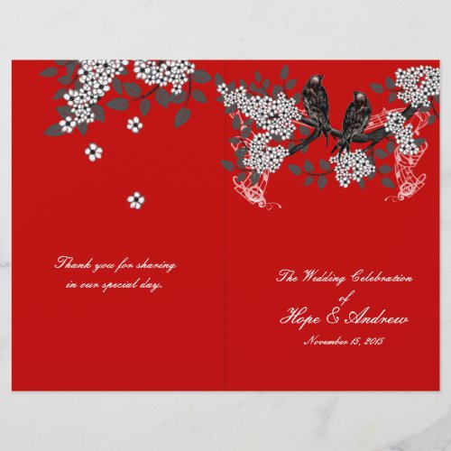 Vintage Birds Cherry Red Wedding Program