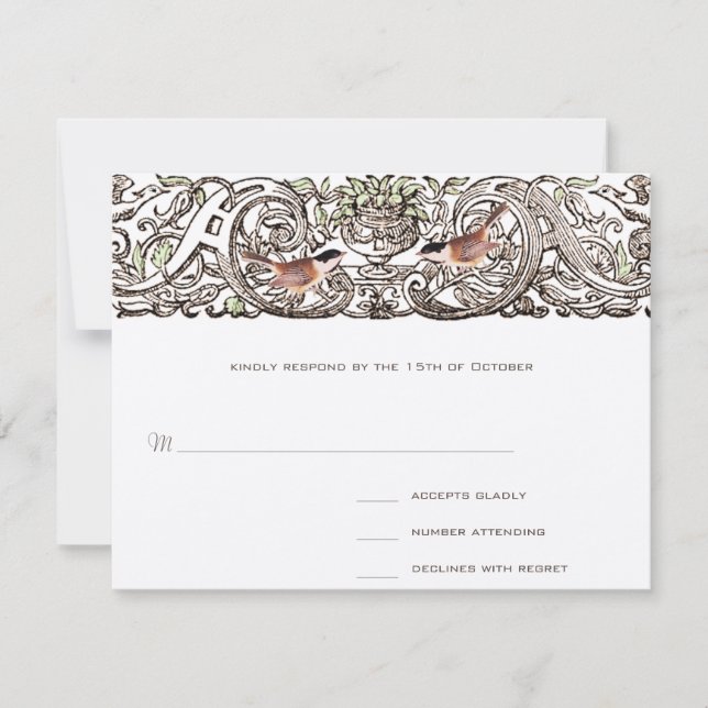 Vintage Birds Chickadee Scroll Work  Response Card (Front)