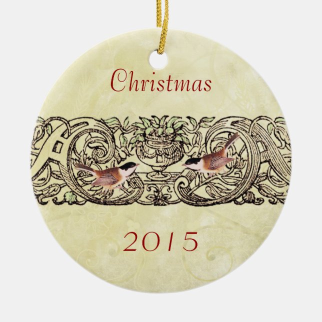 Vintage Birds  Christmas Couples Photo Ornament (Front)