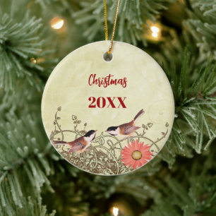 Vintage Birds Christmas Couples Photo Ornament