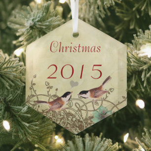 Vintage Birds Christmas Couples Photo Ornament