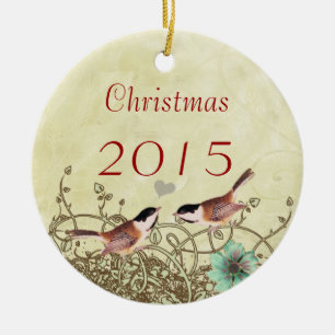 Vintage Birds Christmas Couples Photo Ornament
