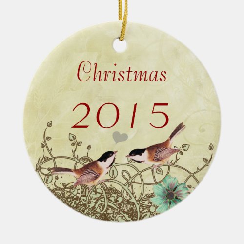 Vintage Birds Christmas Couples Photo Ornament