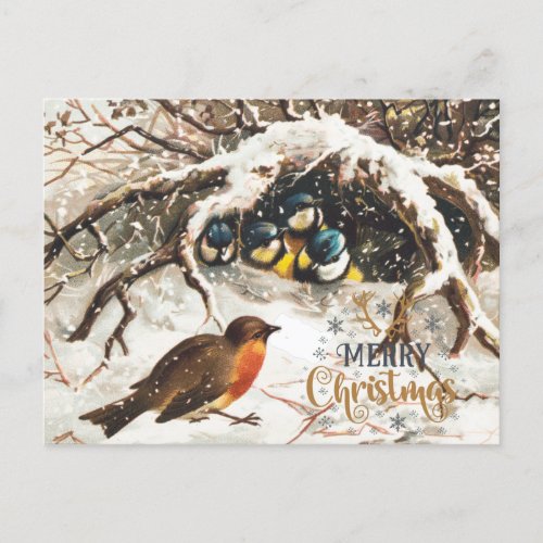 Vintage Birds Christmas Holiday Postcard