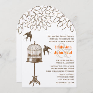 Vintage Birds Chrysanthemum Floral Wedding Invitation