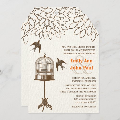 Vintage Birds Chrysanthemum Floral Wedding Invitation