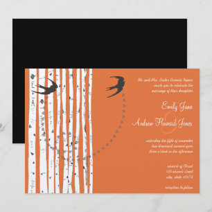 Vintage Birds Coral Rose Birch Tree Wedding Invite