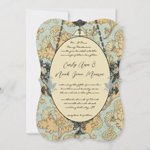 Vintage Birds Damask Chandelier Wedding Invitation