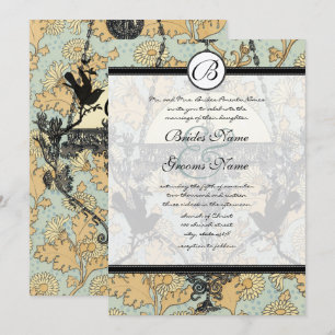 Vintage Birds Damask Chandelier Wedding Invitation