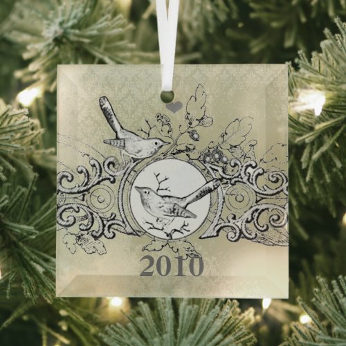 Vintage Birds Damask Christmas  Ornament