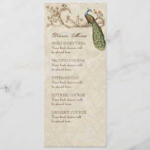 Vintage Birds Dark Teal Blue, Dinner Menu Card