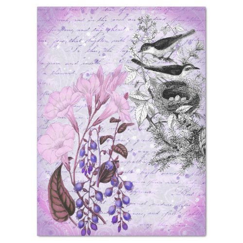 Vintage Birds Decoupage Purple Tissue Paper
